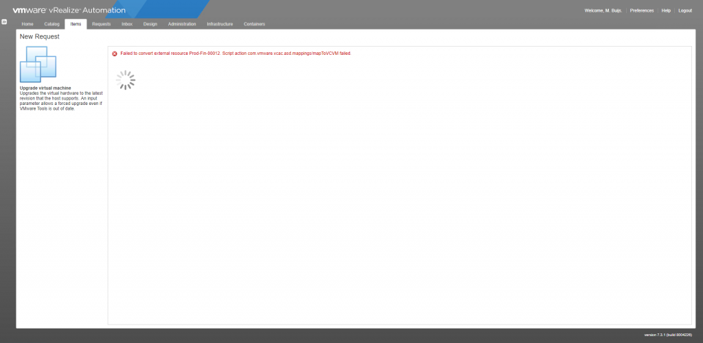 vRealize Automation - Error Message - Failed to convert external resource