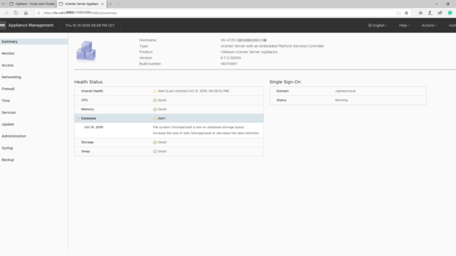 VCSA 6.7 Out of Space (SEAT) | Be-Virtual.net