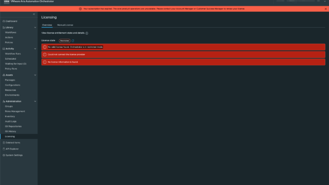 Aria Automation Orchestrator - Your subscription has expired Aria Automation Orchestrator - Your subscription has expired